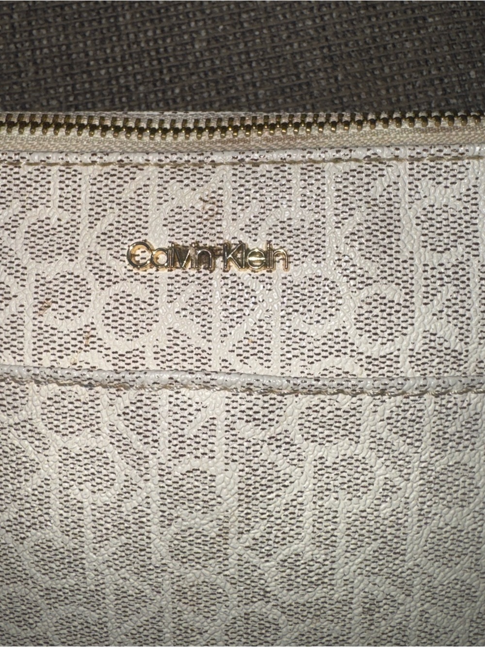 Calvin Klein Cream Monogram Shoulder Bag with Gold Logo